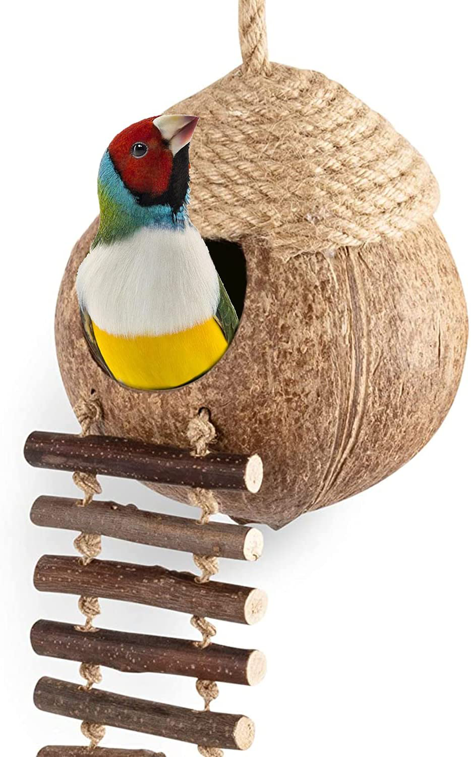 Keersi Natural Coconut Shell Bird Nest Hut Bed Toy for Pet Parrot Budgies Parakeet Cockatiels Conure Lovebird Canary Finch Hamster Rat Gerbil Mice Chinchilla Squirrel Cage Animals & Pet Supplies > Pet Supplies > Small Animal Supplies > Small Animal Habitats & Cages Keersi   