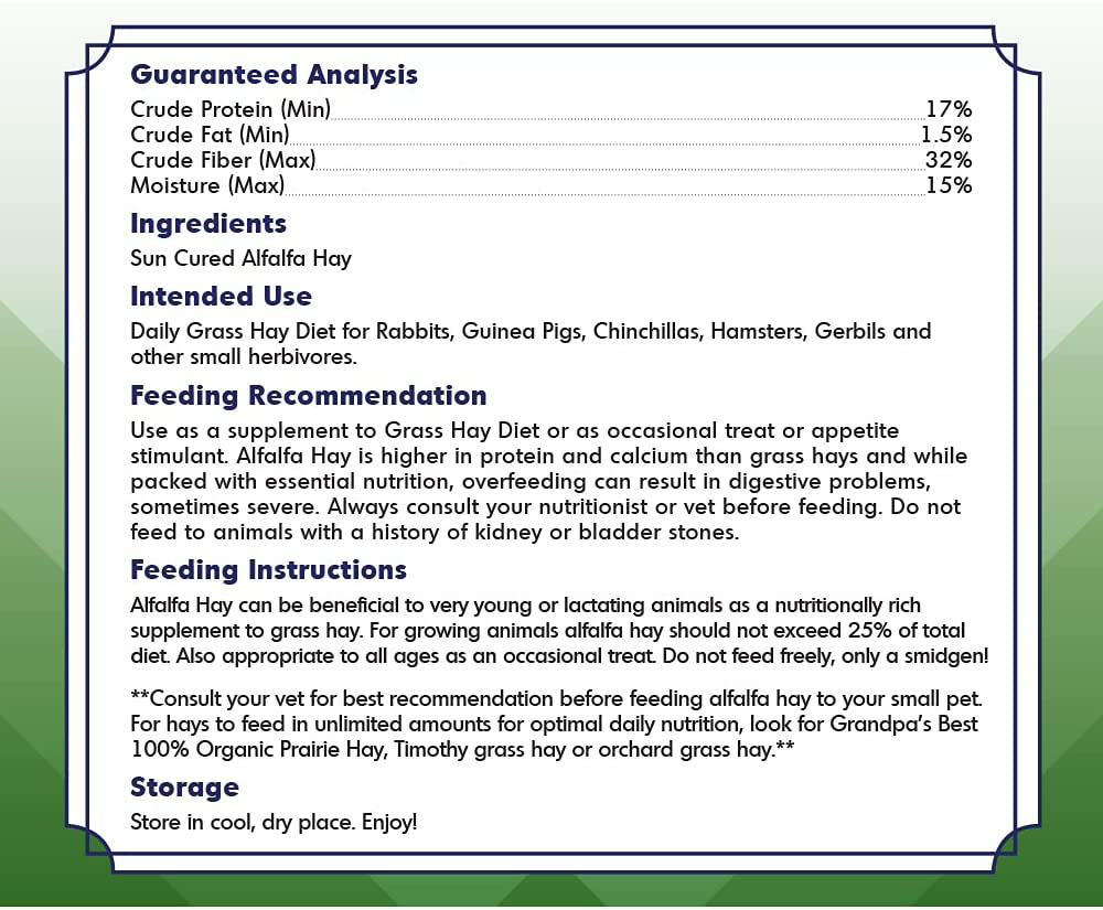 Grandpa'S Best Alfalfa Hay, 40 Oz Animals & Pet Supplies > Pet Supplies > Small Animal Supplies > Small Animal Food Grandpa's Best   