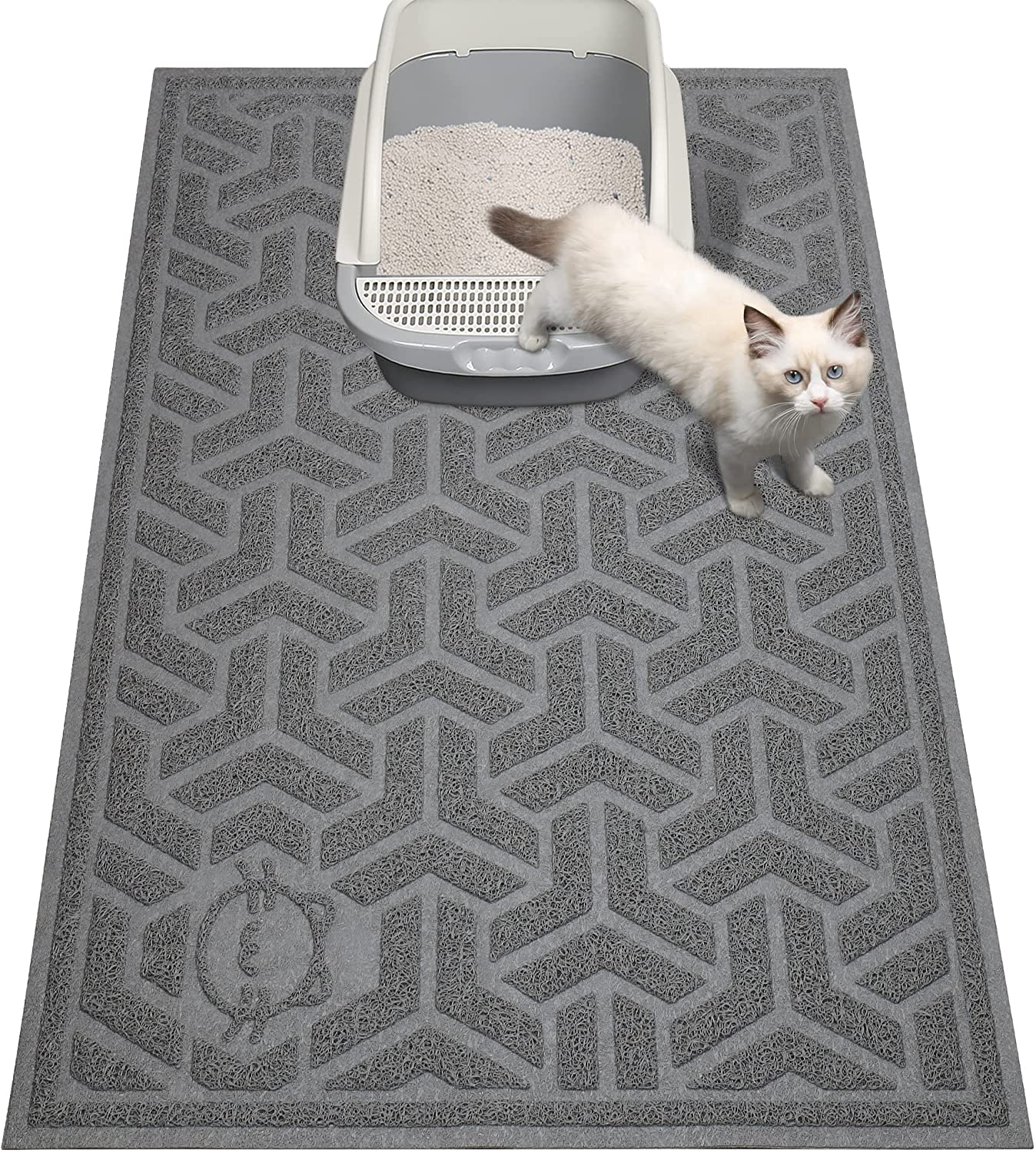 UPSKY Cat Litter Mat, Litter Trapping Mat Soft on Kitty Paws, Durable Large Litter Box Mat 35" X 24" Scatter Control for Cat Litter , Waterproof and Non-Slip Cat Mat. Animals & Pet Supplies > Pet Supplies > Cat Supplies > Cat Litter Box Mats UPSKY   