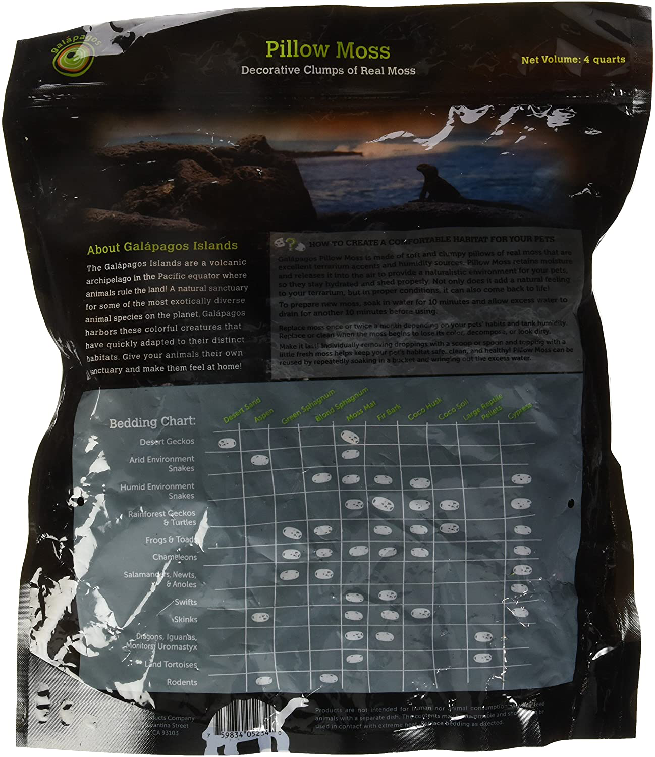 Galápagos (05234) Pillow Moss, Clumps of Real Moss, Natural, 4QT Animals & Pet Supplies > Pet Supplies > Reptile & Amphibian Supplies > Reptile & Amphibian Substrates Galapagos   