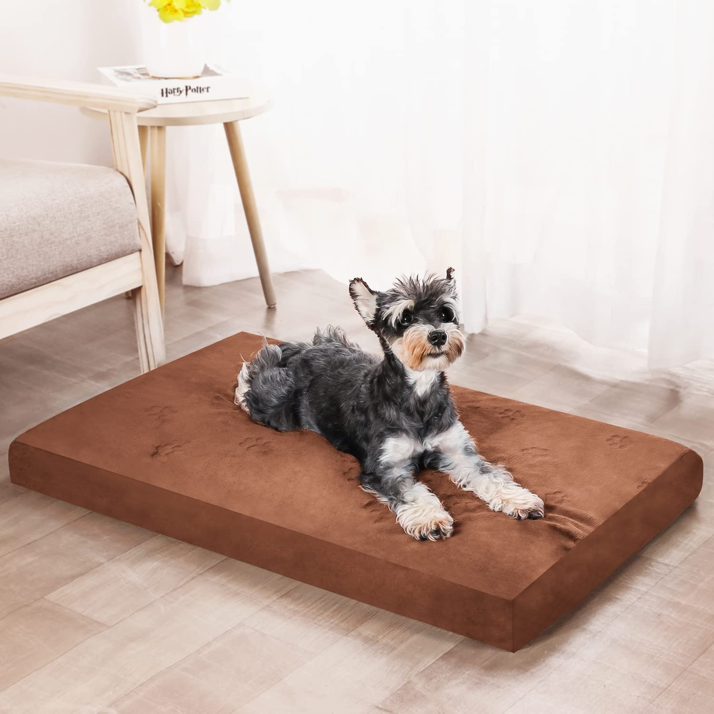 FONTEARY Dog Bed Mat for Large Medium Dogs Bed,Anti-Anxiety Orthopedic Pet Beds Memory Foam Cats&Dogs Kennel Bed with Removable Washable Cover and Waterproof Lining