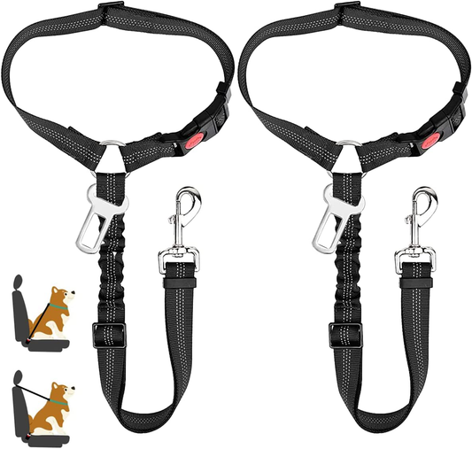 Sixbaola Dog Seat Belt, 2 Pack 2-In-1 Dog Car Seatbelt Headrest Restraint Adjustable Reflective Pet Safety Seat Belt Clip Buckle Tether for Large Medium Small Dogs Animals & Pet Supplies > Pet Supplies > Dog Supplies > Dog Treadmills Sixbaola Black  