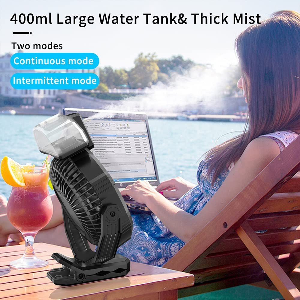 Handfan 8" Rechargeable 10000Mah Battery Power Bank 2 in 1 Operated Clip Fan on Golf Cart/Desk/Bed/Tent with Reinforcement, 4 Speeds Strong Airflow, 3 Gear Lights, 400Ml Spray Tank, Timer, Hook Animals & Pet Supplies > Pet Supplies > Dog Supplies > Dog Treadmills HandFan   