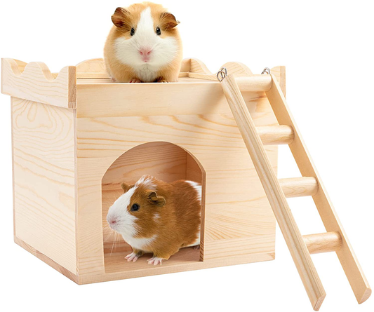 MEWTOGO Wave Style Guinea Pigs Castle Wood House- Guinea Pig Hideout Chinchilla Hideout with Wooden Stairs for Guinea Pigs Hamsters Squirrel Animals & Pet Supplies > Pet Supplies > Small Animal Supplies > Small Animal Habitat Accessories MEWTOGO   