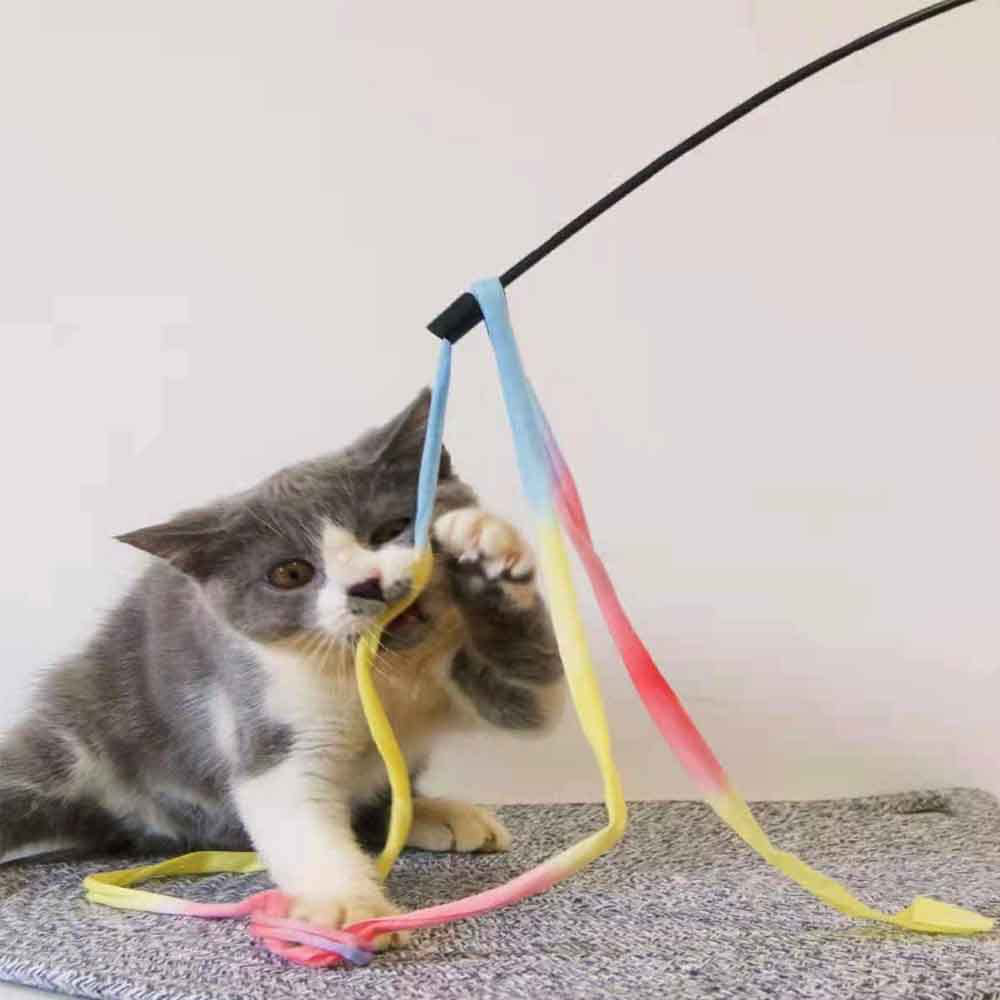 LASOCUHOO Interactive Cat Rainbow Wand Toys, Interactive Cat Teaser Wand String, Colorful Ribbon Charmer for Kittens - 2 PCS Animals & Pet Supplies > Pet Supplies > Cat Supplies > Cat Toys LASOCUHOO   