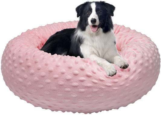 Dog Bed for Medium and Large Dogs Donut Calming Anti-Anxiety Dog Beds with Dot Plush, Personalized Pet Bed with Washable(27-Inch, Pink) by JATEN Animals & Pet Supplies > Pet Supplies > Dog Supplies > Dog Beds JATEN Pink L(27" x 27") 