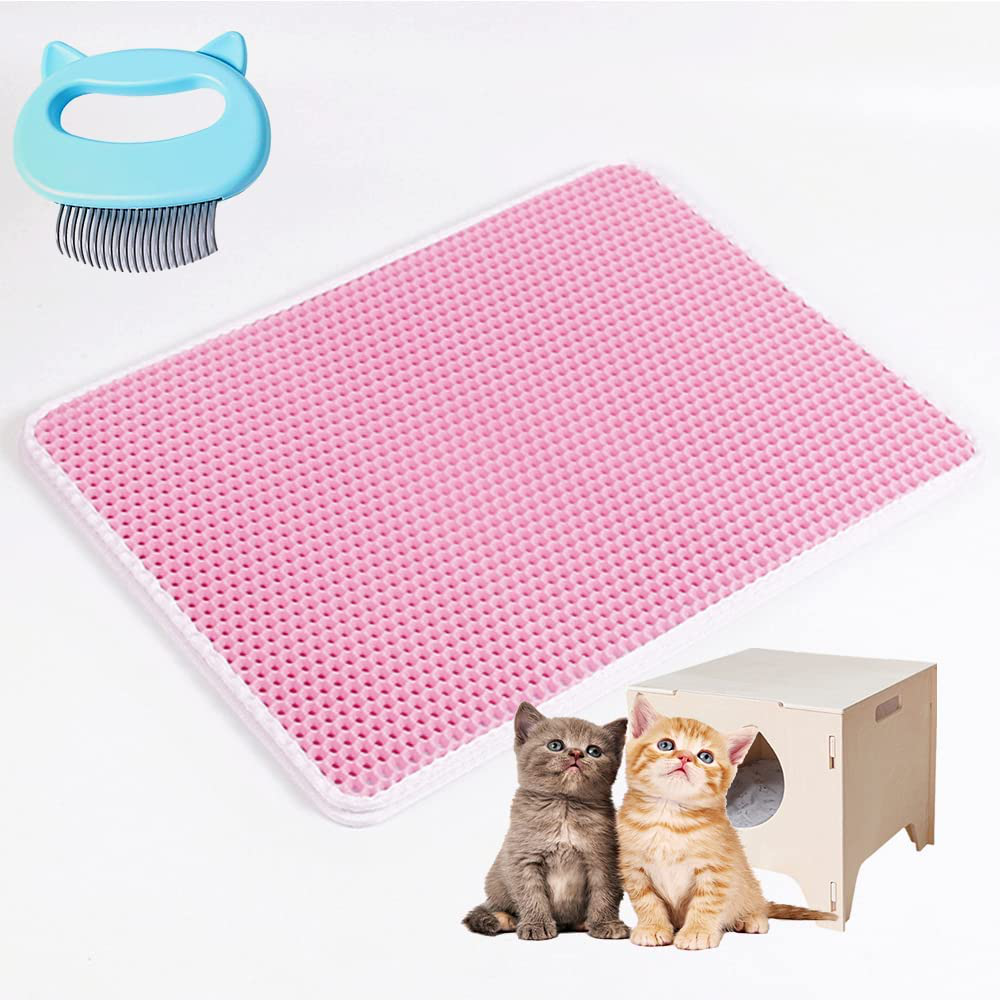 Cat Litter Mat, Litter Box Mat Premium Durable Cat Litter Mat Non-Slip and Waterproof Backing Double Layered Rug Soft on Kitty Cat Paws Easy Clean Scatter Control Durable Cat Mat Traps Litter (11.8Inx11.8In, Black)