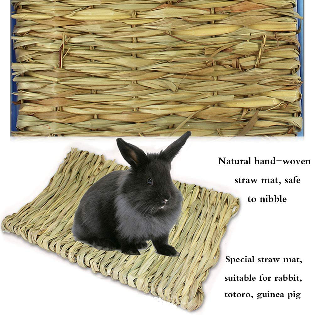 Hamiledyi Rabbit Bunny Grass Mat,3 Pack Hamster Mat Natural Straw Woven Bed Mat Bunny Bedding Nest Chew Toy for Small Animal Guinea Pig Parrot Rat