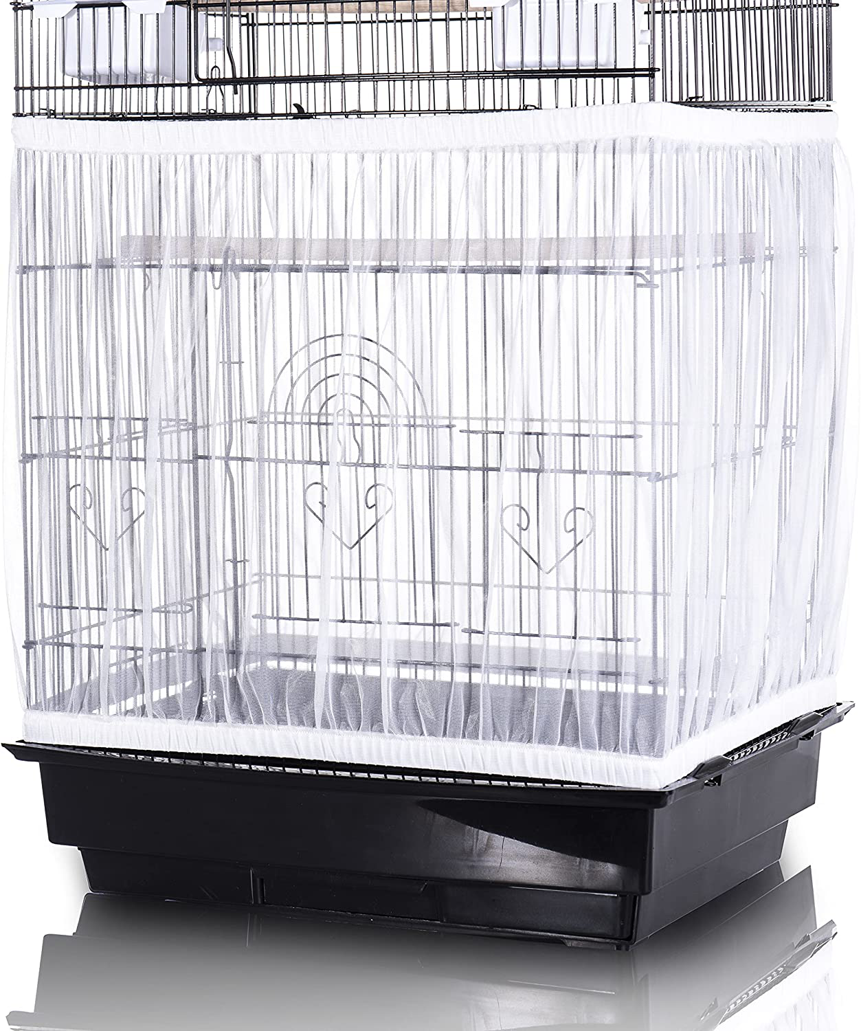 Tamu Style Bird Cage Seed Catcher, Large, Stretchy Form Fitting Mesh Skirt Cover for Parrot Enclosures, Light and Breathable Fabric, Prevent Scatter and Mess, Reusable Animals & Pet Supplies > Pet Supplies > Bird Supplies > Bird Cage Accessories Tamu style White  