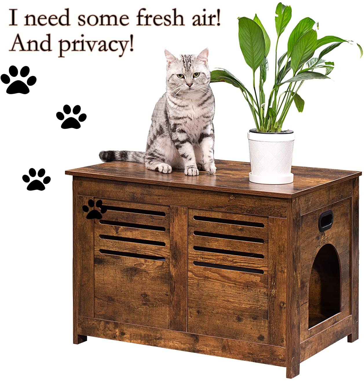 DINZI LVJ Litter Box Furniture, Flip Top Hidden Cat Washroom with Louvered Window, Entrance Can Be on Left/Right Side, Enclosed Cat Litter House Side Table for Most of Cat and Litter Box, Rustic Brown Animals & Pet Supplies > Pet Supplies > Cat Supplies > Cat Furniture DINZI LVJ   