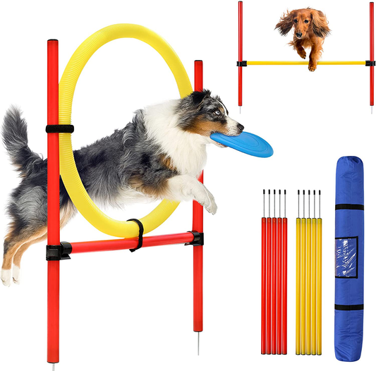 Dog Agility Equipment Set 25 Piece Training Starter Kit Dog Obstacle Course for Training Pet Outdoor Games for Backyard Includes Jumping Ring, High Jumps, Dog Frisbee, Slalom Poles with Carrying Bag