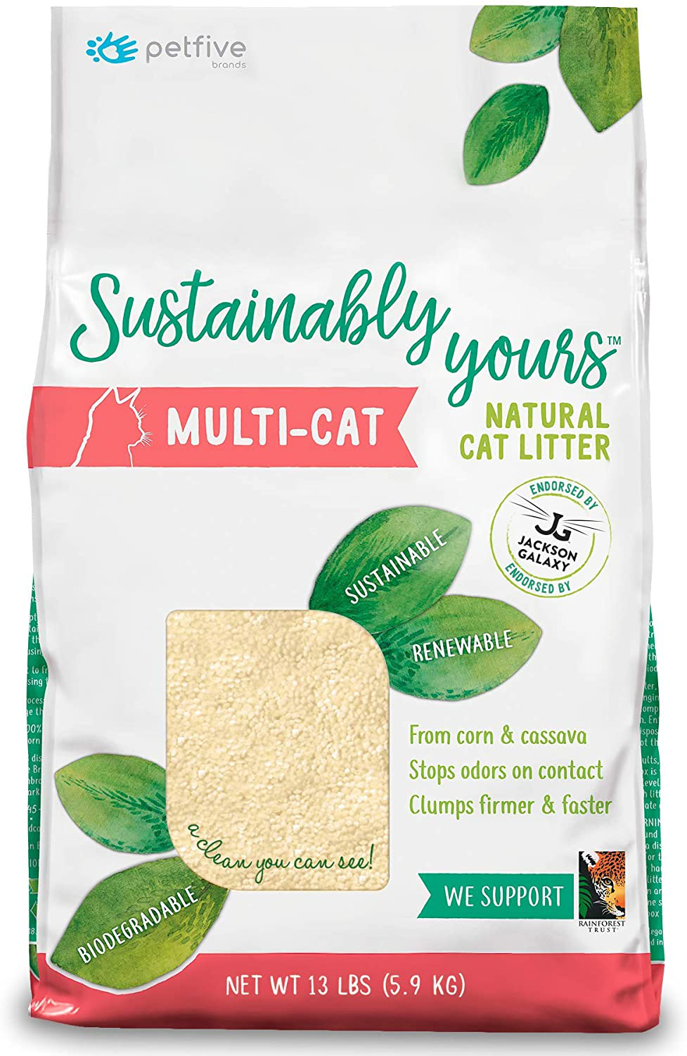 Petfive Sustainably Yours Natural Sustainable Multi-Cat Litter, 13 Lbs