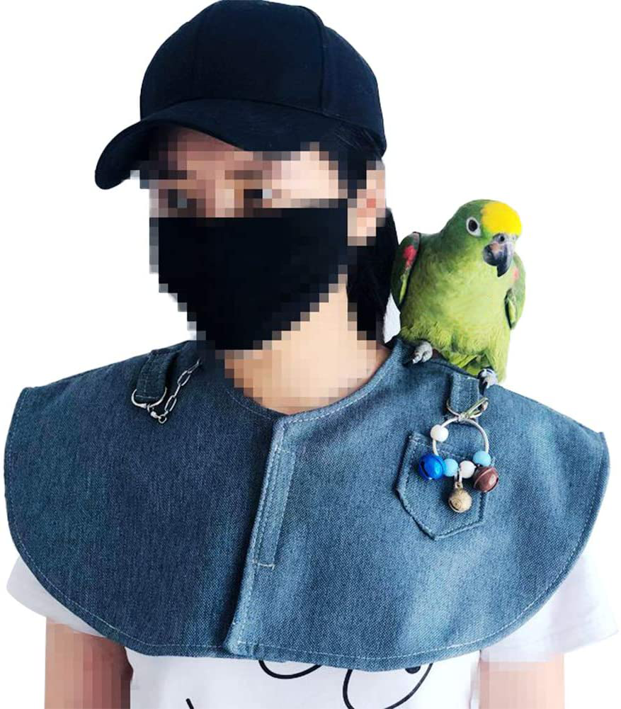 Parrot Anti-Scratch Shoulder Protector Hang Bird Anklet&Toys, Multi-Functional Pet Shoulder Pad Diaper Shawl for Small Medium Parakeets Cockatiels, Sun Conures, Macaws Love Birds, Finches Lovebird Animals & Pet Supplies > Pet Supplies > Bird Supplies > Bird Toys QBLEEV blue  