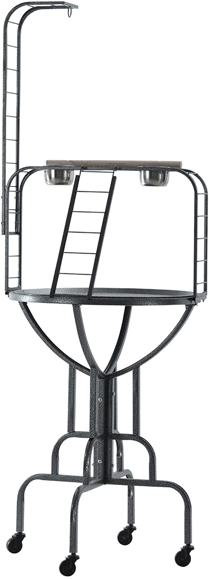 Pawhut Rolling Bird Perch Play Stand with Universal Wheels, Wooden Perch Ladders, & Stainless Steel Feeding Cups, Grey Animals & Pet Supplies > Pet Supplies > Bird Supplies > Bird Ladders & Perches PawHut   