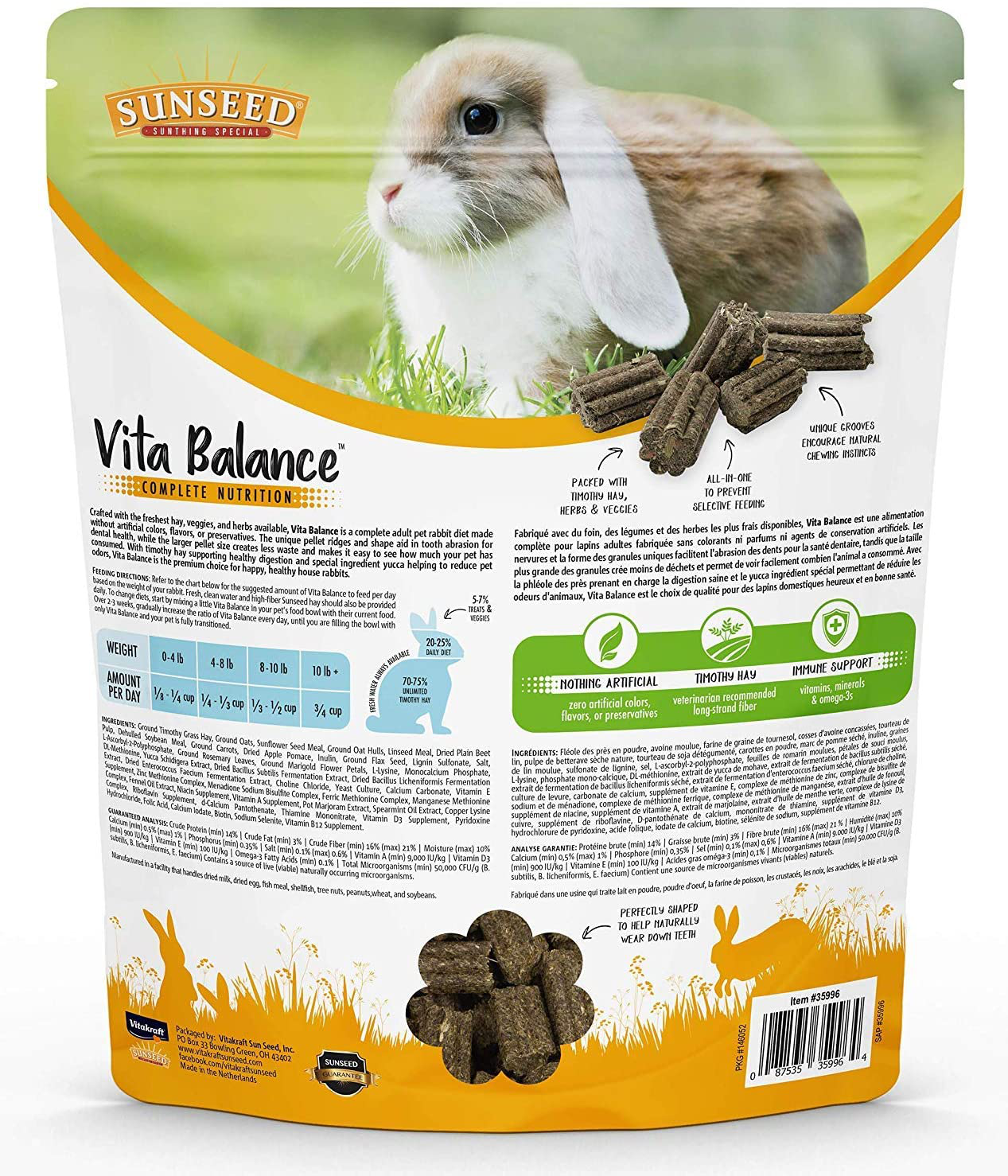 Sunseed 2 Pack of Vita Balance Adult Pet Rabbit Food, 4 Pounds Each, All Natural Pellets Animals & Pet Supplies > Pet Supplies > Small Animal Supplies > Small Animal Food Sunseed   