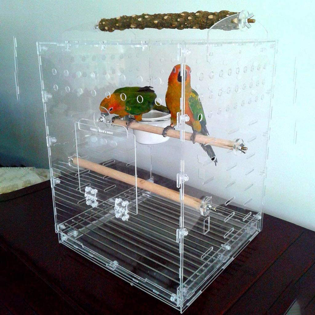 KUANDARM Clear Acrylic Bird Cages with Stand Bar Transparent Parrot Cage Travel Bird Carrier, Clear 40Cm Animals & Pet Supplies > Pet Supplies > Bird Supplies > Bird Cages & Stands KUANDARM   