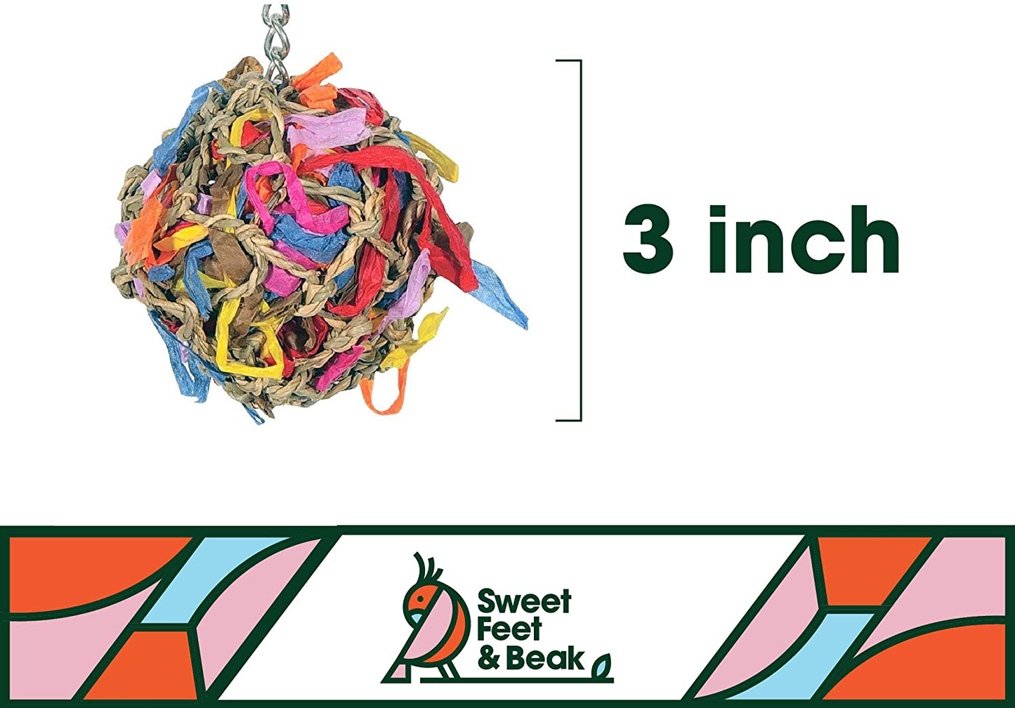 Sweet Feet and Beak Super Shredder Ball - Bird Cage Accessories to Keep Your Bird Busy Foraging for Hidden Treasures - Non-Toxic, Easy to Install Bird Foraging Toys, Bird Treats, Parrot Toys Animals & Pet Supplies > Pet Supplies > Bird Supplies > Bird Toys Sweet Feet and Beak   