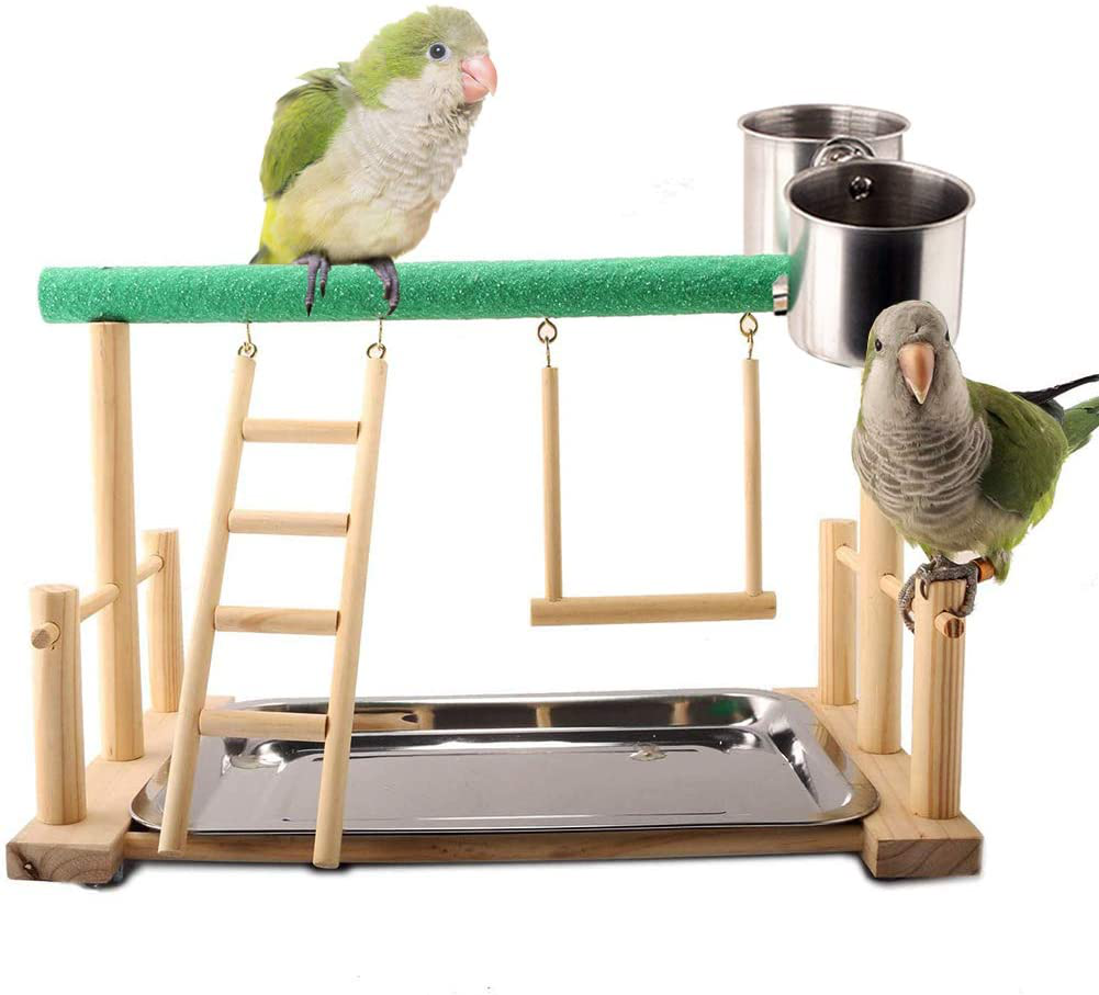 QBLEEV Parrots Playstand Bird Playground Wood Perch Gym Stand Playpen Ladder with Toys Exercise Playgym for Conure Lovebirds Animals & Pet Supplies > Pet Supplies > Bird Supplies > Bird Cages & Stands QBLEEV   