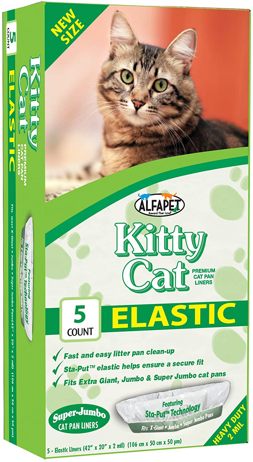 Alfapet Kitty Cat Pan Litter Box Disposable, Elastic Liners-5-Pack-For Extra-Giant, Jumbo, Super-Jumbo Size Litter Pans- with Sta-Put Technology for Firm, Easy Fit- Quick + Clever Waste Cleaners Animals & Pet Supplies > Pet Supplies > Cat Supplies > Cat Litter Box Liners alfapet   