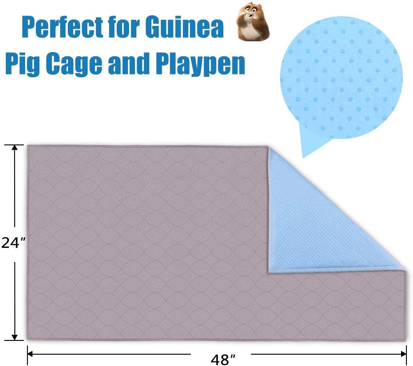 Uteuvili 2 Pack Guinea Pig Fleece Cage Liners Guinea Pig Bedding Washable Waterproof Reusable anti Slip Super Absorbent Pee Pad for Small Animals 24"X 48"