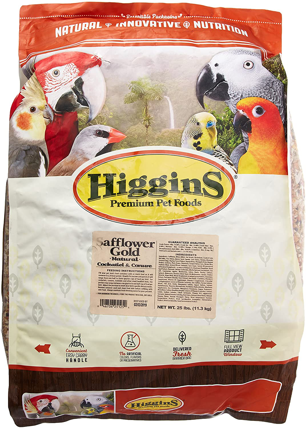 Higgins 466125 Safflower Gold Natural Food for Conure/Cockatiel, 25-Pound Animals & Pet Supplies > Pet Supplies > Bird Supplies > Bird Food Higgins   