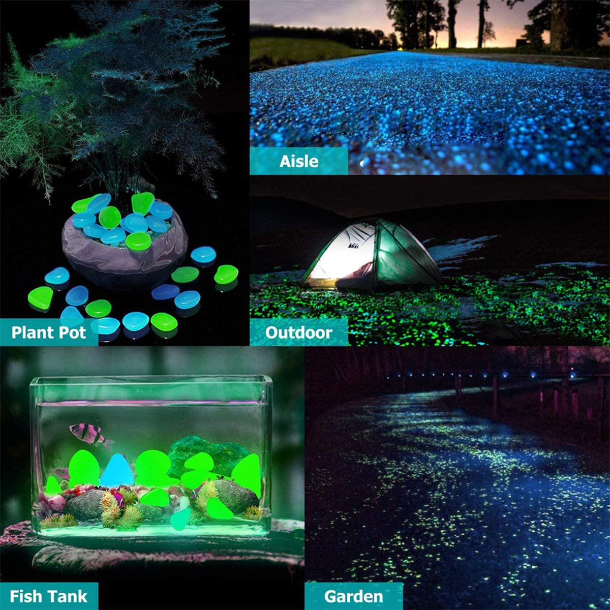 NCTP Glowing Pebbles, Fish Tank Glow Stones, Glow in the Dark Aquarium Pebbles, Decorative Gravel Rocks, Glowing Pebbles Luminous Stones for Plant Aquariums, Landscaping, Home Decor (100, Blue)