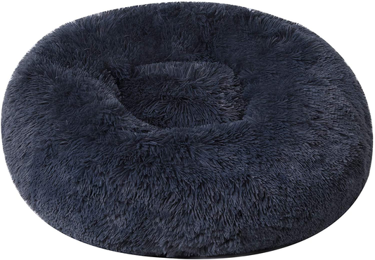 Binetgo Calming Cat and Dog Beds，20/24/32 Inches Dog Bed, Black/Pink/Beige Puppy Bed ,Original Calming Donut Cat and Dog Bed in Shag Fur– Machine Washable, anti Slip Waterproof Bottom Animals & Pet Supplies > Pet Supplies > Cat Supplies > Cat Beds BinetGo Navy Grey 32" 