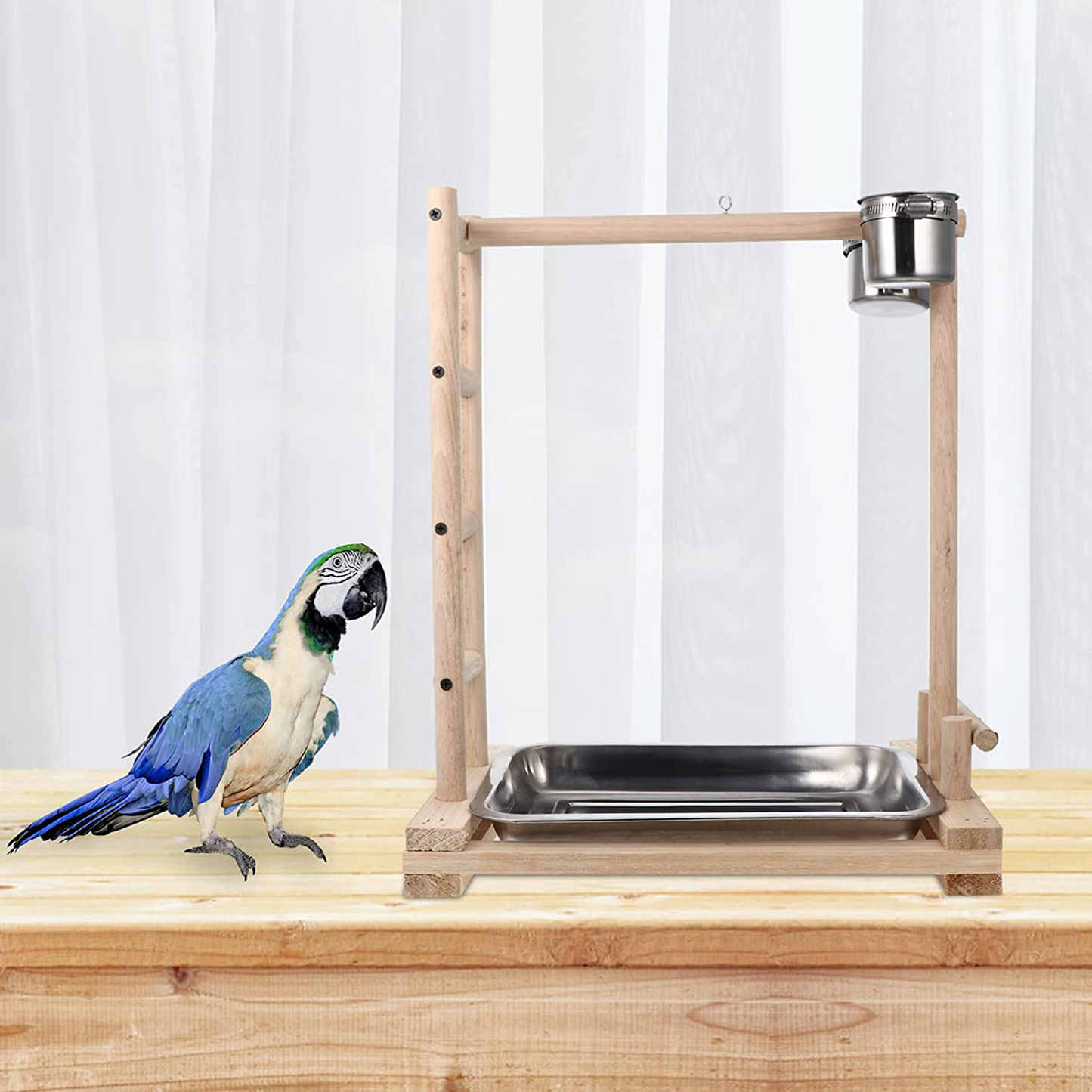 Balacoo Parrot Playstand Bird Play Stand Cockatiel Playground Wood Perch Gym Bird Toys Wooden Ladder with Feeder Cups Toys Exercise Play Forparakeet Lovebird Canary Budgie Macaw Cockatoo Animals & Pet Supplies > Pet Supplies > Bird Supplies > Bird Gyms & Playstands balacoo   