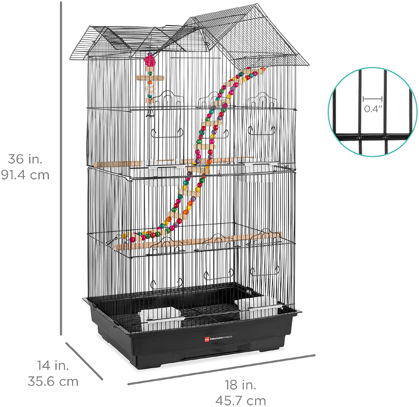 Best Choice Products 36In Indoor/Outdoor Iron Bird Cage for Medium Small Birds, Parrot, Lovebird, Finch, Parakeets, Cockatiel Enclosure W/Removable Tray, 4 Feeders, 2 Toys Animals & Pet Supplies > Pet Supplies > Bird Supplies > Bird Cages & Stands Best Choice Products   