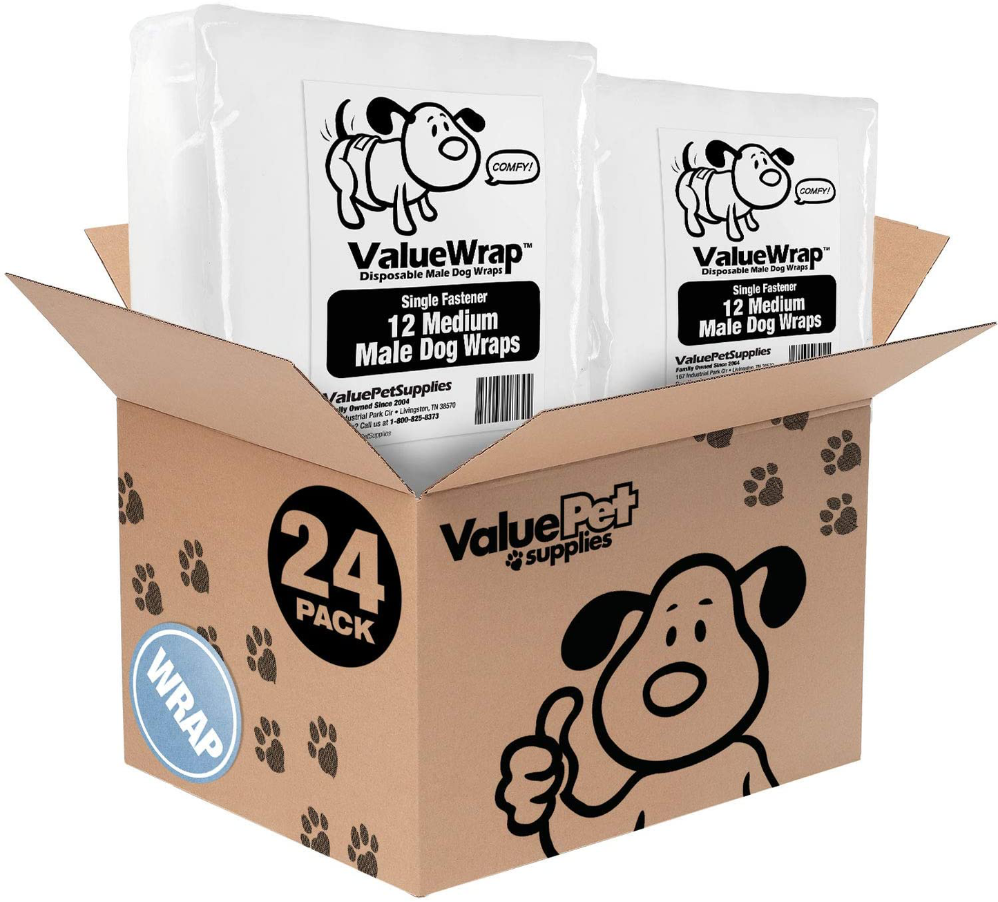 Valuewrap Disposable Male Dog Diapers, 1-Tab, 24 Count - Male Wraps, Incontinence, Snag-Free Fastener, Leak Protection, Wetness Indicator Animals & Pet Supplies > Pet Supplies > Dog Supplies > Dog Diaper Pads & Liners ValueWrap   