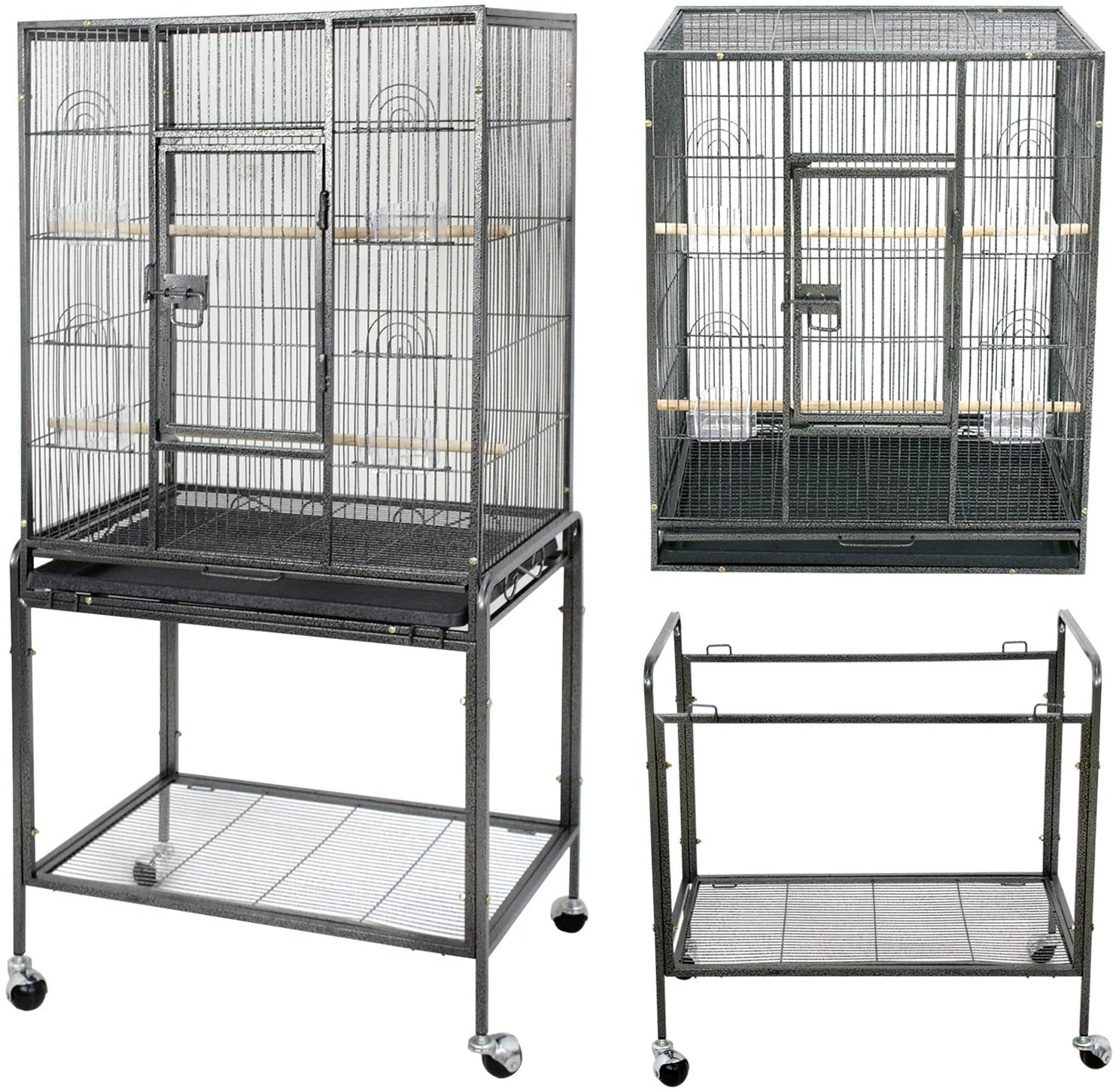 Junglea 53 Inches Bird Cage with Rolling Stand Wrought Iron Construction for Parrot Cockatiel Cockatoo Parakeet Macaw Finches Pet Supplies Animals & Pet Supplies > Pet Supplies > Bird Supplies > Bird Cages & Stands JungleA   