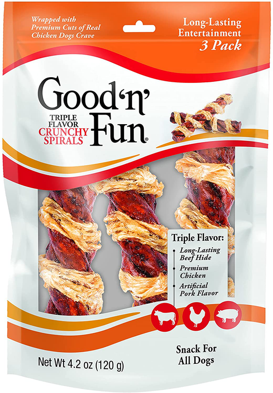 Good'N'Fun Crunchy Spirals Beef/Chicken 5 Inch - 3Ct Animals & Pet Supplies > Pet Supplies > Dog Supplies > Dog Treats Good'n'Fun Multi 3- count 