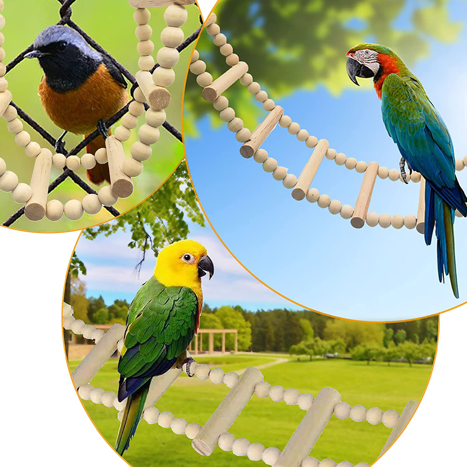 Dnoifne Bird Wooden Ladder Bridge, Ladders Swing Chewing Toys, Hanging Pet Bird Cage Accessories, Funny Perch Training Toys for Bird Parrot Macaw African Budgies Cockatiels Parakeet Hamster Squirrel Animals & Pet Supplies > Pet Supplies > Bird Supplies > Bird Ladders & Perches Dnoifne   