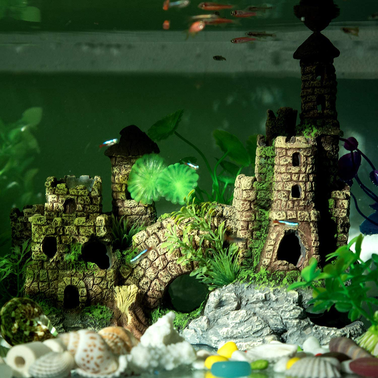 Aquarium Ornament Castle Hideout Aquarium Decorations Large Fish Tank Decorations Resin Handicrafts L9.6 X W5.3 X H7.5 Inches Animals & Pet Supplies > Pet Supplies > Fish Supplies > Aquarium Decor XY-Firestar   
