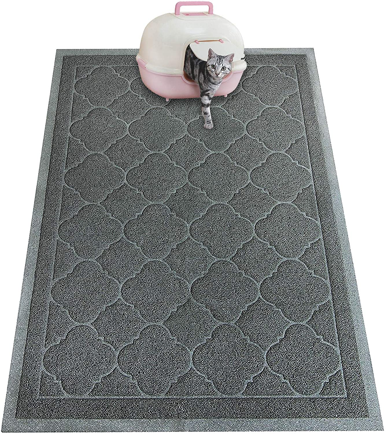 PETUPPY Premium Durable Cat Litter Mat, XL Size 47"X36"- No Phthalate- Non-Slip-Water Resistant- Easy to Clean-Soft on Kitty Paws-Traps Litter from Litter Box(Extra Large Gray Khaki) Animals & Pet Supplies > Pet Supplies > Cat Supplies > Cat Litter Box Mats PETUPPY Grey  