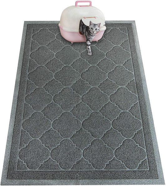 PETUPPY Premium Durable Cat Litter Mat, XL Size 47"X36"- No Phthalate- Non-Slip-Water Resistant- Easy to Clean-Soft on Kitty Paws-Traps Litter from Litter Box(Extra Large Gray Khaki) Animals & Pet Supplies > Pet Supplies > Cat Supplies > Cat Litter Box Mats PETUPPY Grey  