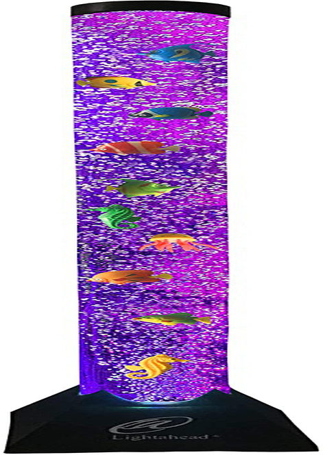 Lightahead Extra Large 4 FT LED Fantasy Bubble Fish Tube Fake Aquarium with Remote Control,10 Fish & 20 Color Light Effects. the Ultimate Sensory Lamp.