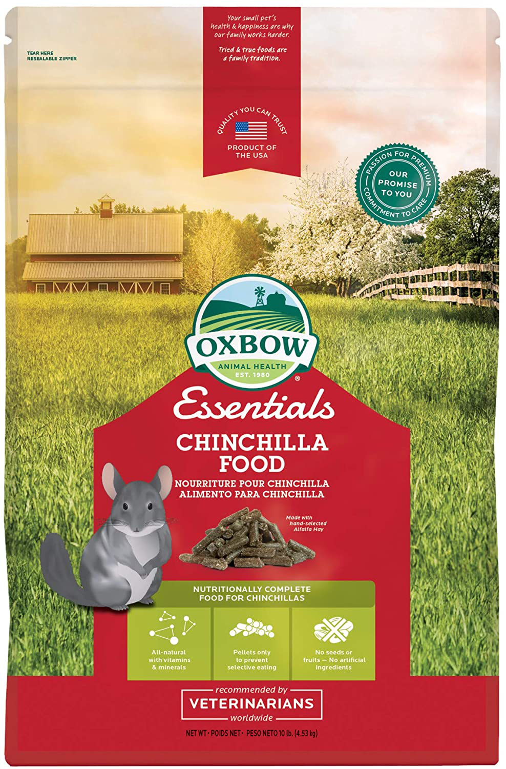 Oxbow Essentials Chinchilla Food - All Natural Chinchilla Food Animals & Pet Supplies > Pet Supplies > Small Animal Supplies > Small Animal Food Oxbow 10 Pound (Pack of 1)  