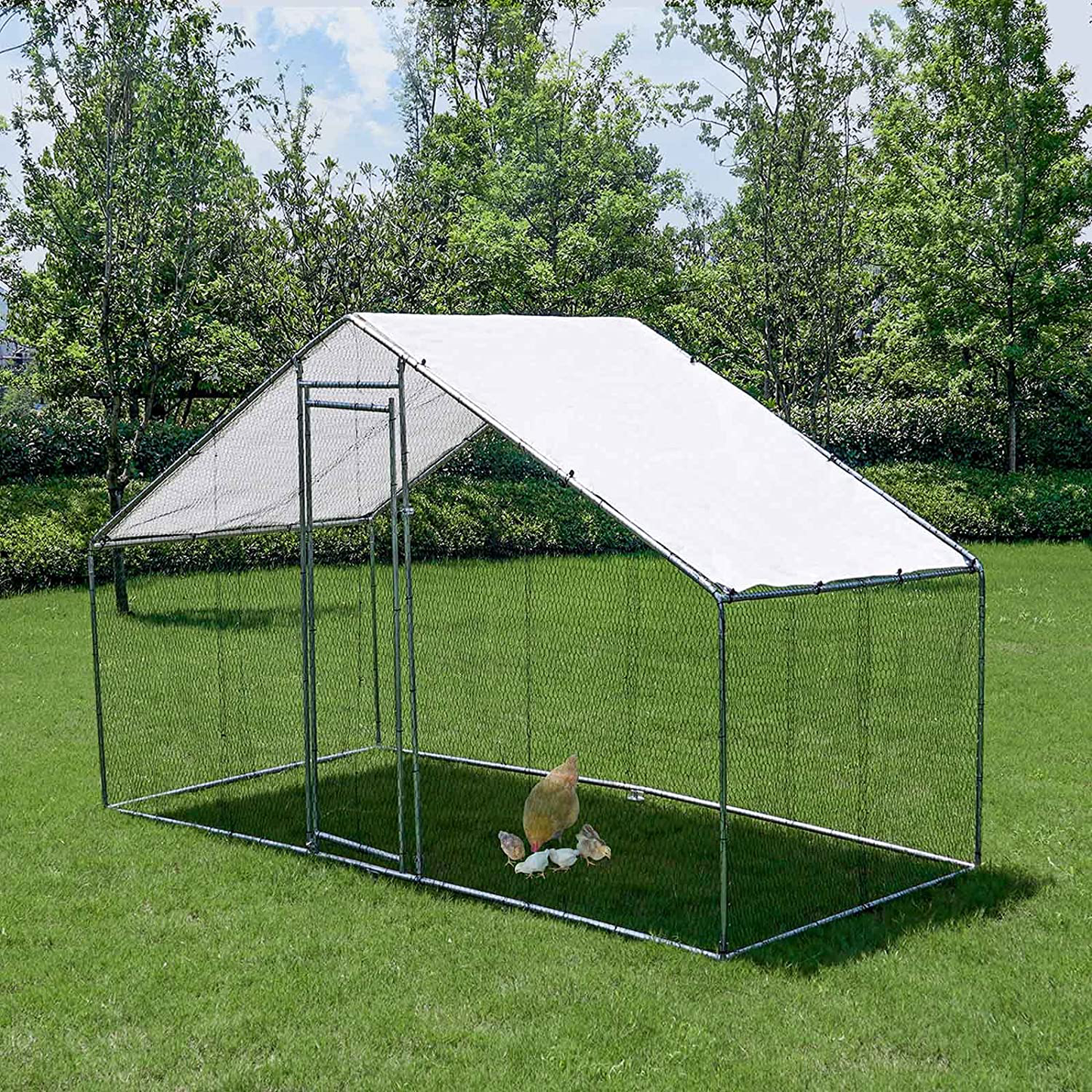 Chicken Coop, Large Metal Chicken Coop Walk in Poultry Cage Hen Run House Rabbits Cage with Waterproof & Anti-Uv Cover, Galvanized Steel Coops for Outdoor Backyard Farm Garden Animals & Pet Supplies > Pet Supplies > Dog Supplies > Dog Kennels & Runs JOIONE 9.8'L x 6.5'W x 6.5'H  