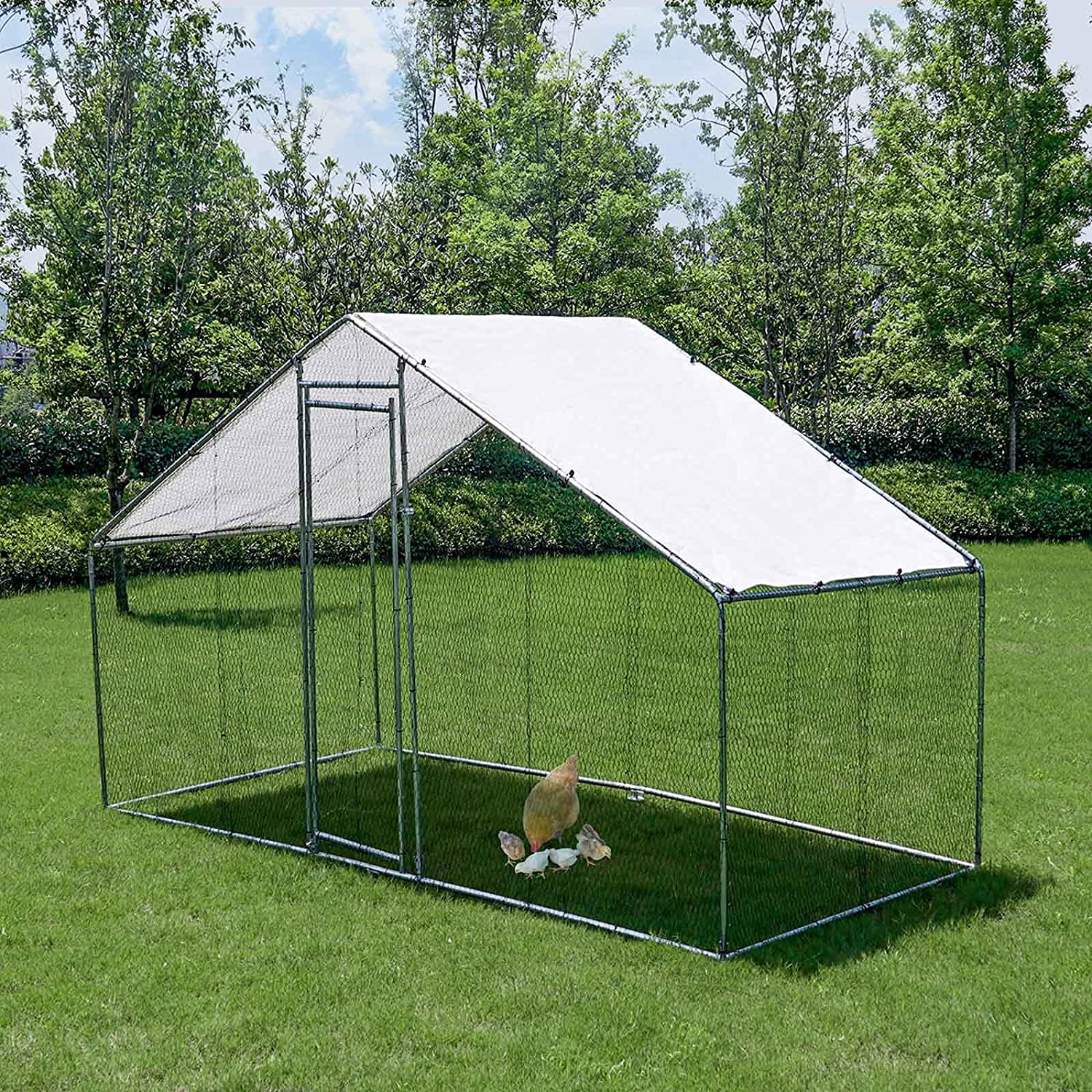 Chicken Coop, Large Metal Chicken Coop Walk in Poultry Cage Hen Run House Rabbits Cage with Waterproof & Anti-Uv Cover, Galvanized Steel Coops for Outdoor Backyard Farm Garden Animals & Pet Supplies > Pet Supplies > Dog Supplies > Dog Kennels & Runs JOIONE 9.8'L x 6.5'W x 6.5'H  