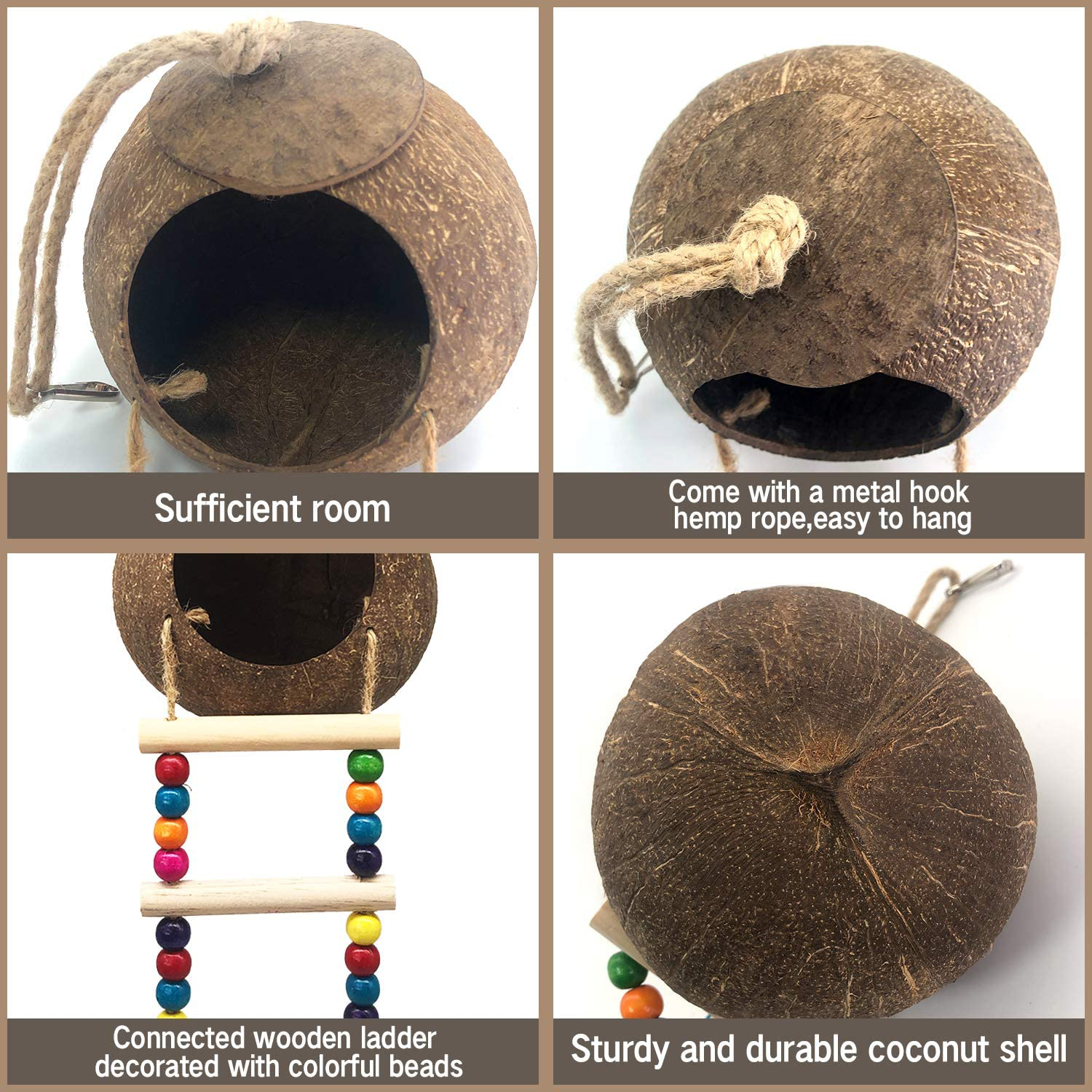 Hanging Coconut Bird House with Ladder,Natural Coconut Fiber Shell Bird Nest for Parrot Parakeet Lovebird Finch Canary,Coconut Hide Bird Swing Toys for Hamster,Bird Cage Accessories,Pet Bird Supplies Animals & Pet Supplies > Pet Supplies > Bird Supplies > Bird Cage Accessories Eeaivnm   