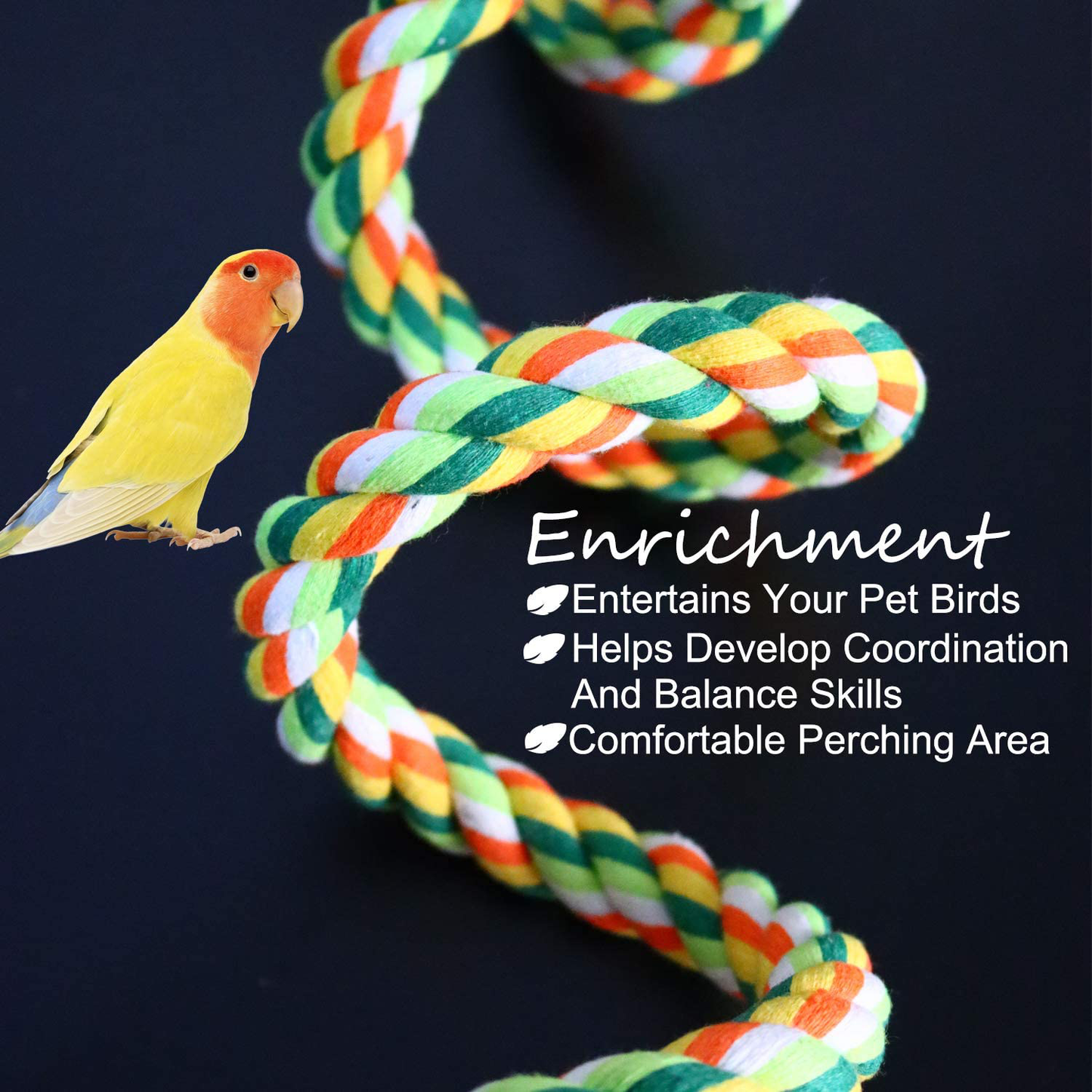 Bird Rope Perch Comfy Cotton Spiral Bungee Swing Climbing Standing Ladder for Bird Cage Parrot Toy with Bell Animals & Pet Supplies > Pet Supplies > Bird Supplies > Bird Ladders & Perches iLeson   