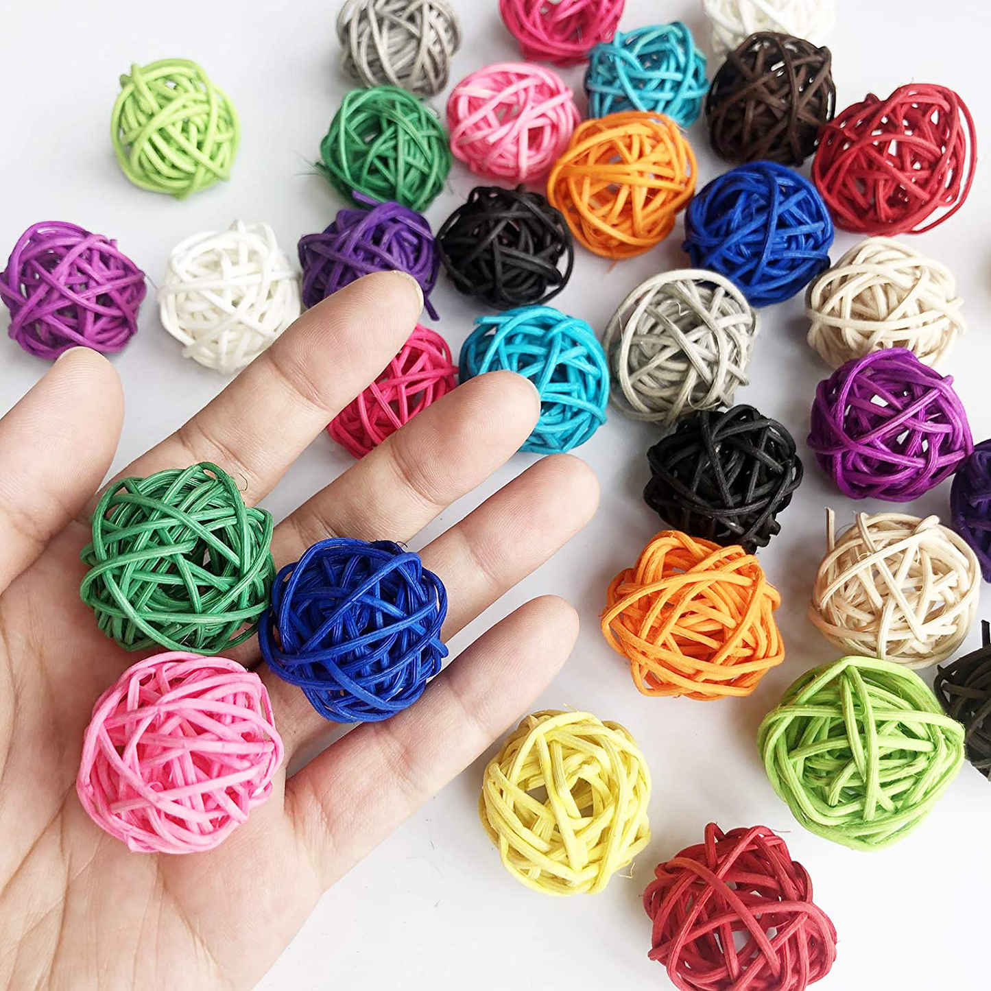 Benvo Rattan Balls 32 Pack 1.2 Inch Wicker Ball Birds Toy Quaker Parrot Parakeet Chewing Toys Pet Bite Toys for Budgies Conures Hamsters Ball Orbs Crafts DIY Accessories Vase Fillers (Multi-Colored) Animals & Pet Supplies > Pet Supplies > Bird Supplies > Bird Toys Benvo   