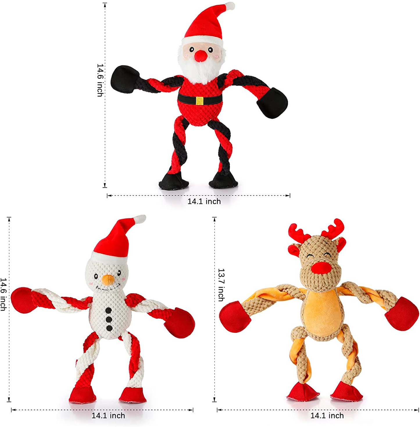 Senneny 3 Pack Dog Christmas Toys Santa,Reindeer and Snowman, Squeaky Toys for Dogs Puppy, Stuffed Plush for Large Medium Small Dogs, Interactive Durable Dog Chew Toys Animals & Pet Supplies > Pet Supplies > Dog Supplies > Dog Toys Senneny   