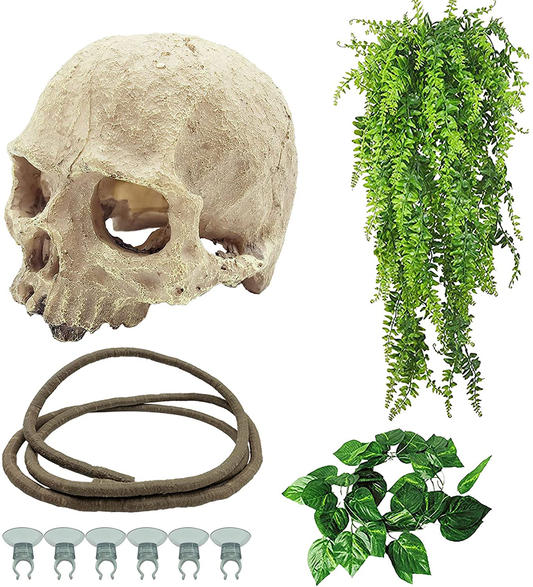 Tfwadmx Reptiles Skull Hide Decorations Bearded Dragon Tank Accessories Terrarium Ornament Gecko Hideouts Cave Snake Habitat Jungle Climber Bendable Vines Leaves for Lizards,Chameleon,Spider (4 Pcs) Animals & Pet Supplies > Pet Supplies > Small Animal Supplies > Small Animal Habitat Accessories Tfwadmx   