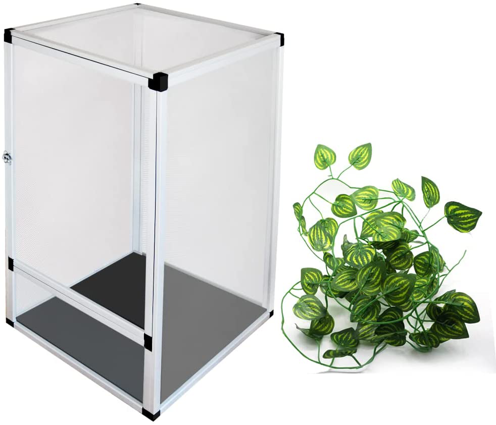 REP BUDDY Silver Aluminum Screen Cage Reptile Enclosure for Bearded Dragon, Snake, Chamelon, Butterfly with Decorate Leafs Animals & Pet Supplies > Pet Supplies > Reptile & Amphibian Supplies > Reptile & Amphibian Habitat Accessories REP BUDDY 18x18x31.5 inches  