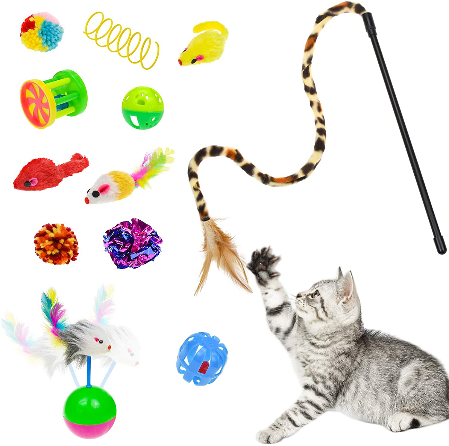Malier 20 PCS Cat Kitten Toys Set, Collapsible Cat Tunnels for Indoor Cats, Interactive Cat Feather Toy Fluffy Mouse Crinkle Balls Toys for Cat Puppy Kitty Kitten Rabbit (A-Rainbow) Animals & Pet Supplies > Pet Supplies > Cat Supplies > Cat Toys Malier   