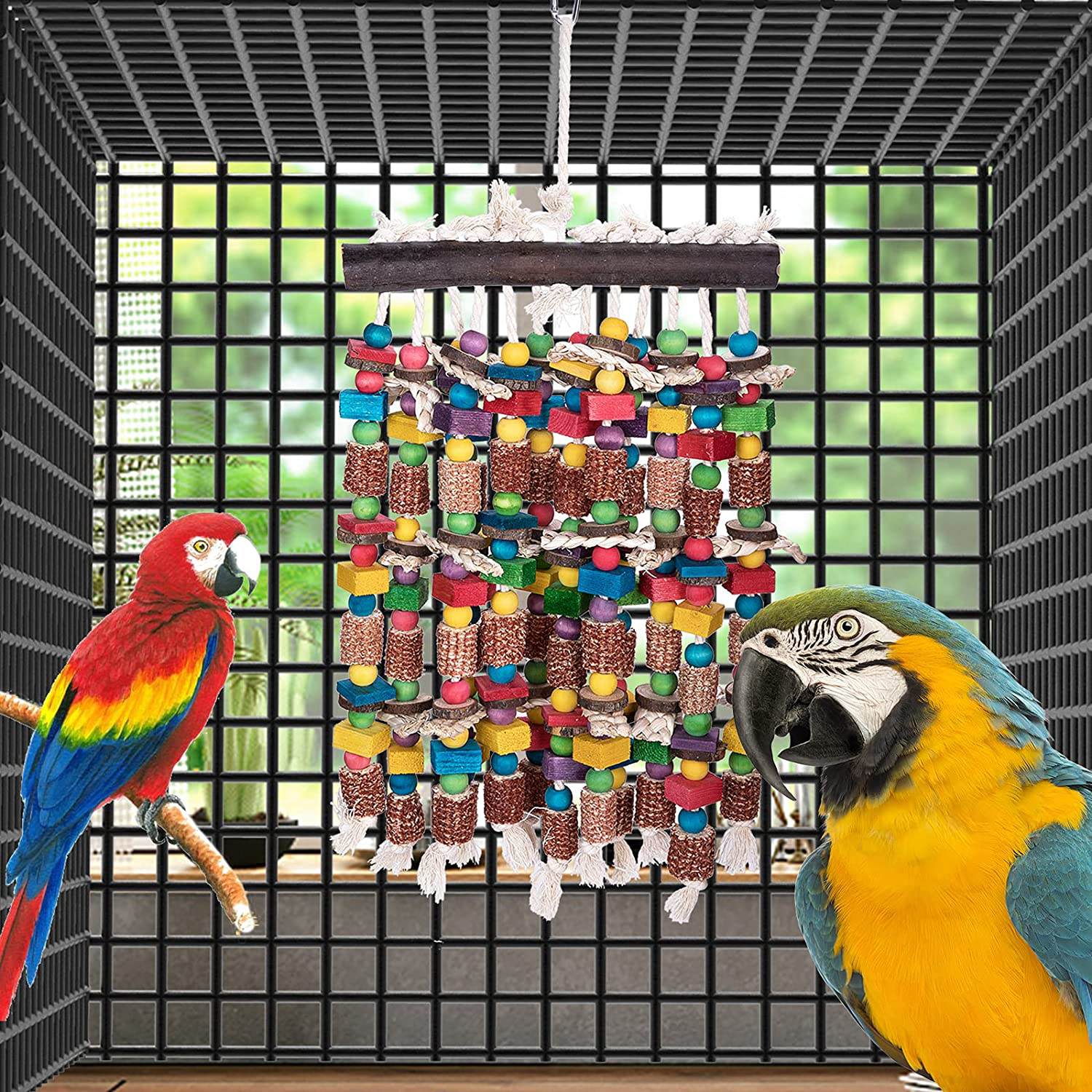Wehhbtye Super Large Bird Parrot Macaw Chewing Toy-27''X11'' Multicolor Natural Wood Block Knot Bird Bite Tearing Toy,Parrot Corn Cob Chewing Toy for Macaws Cokatoos,African Grey,All Amazona Parrot Animals & Pet Supplies > Pet Supplies > Bird Supplies > Bird Toys Wehhbtye   