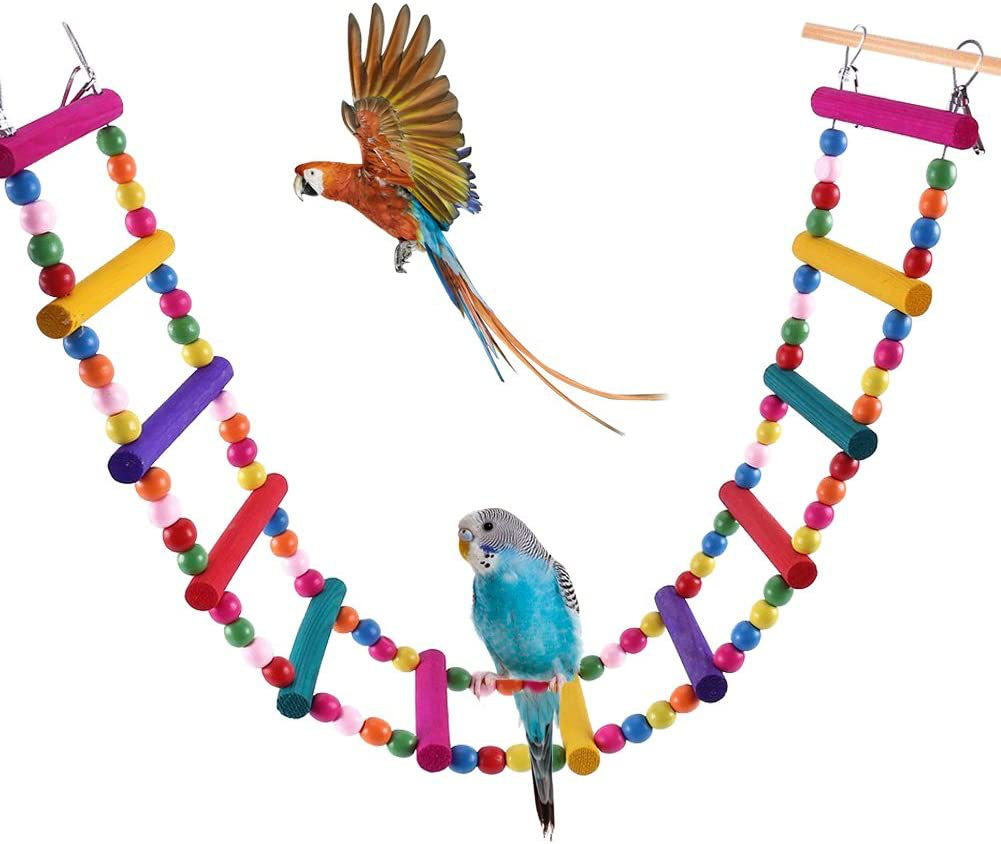 Bonaweite Bird Parrot Toys, Naturals Rope Colorful Step Ladder Swing Bridge for Pet Trainning Playing, Flexible Birds Cage Accessories Decoration for Cockatiel Conure Parakeet Animals & Pet Supplies > Pet Supplies > Bird Supplies > Bird Cage Accessories Bonaweite 9 Ladders  