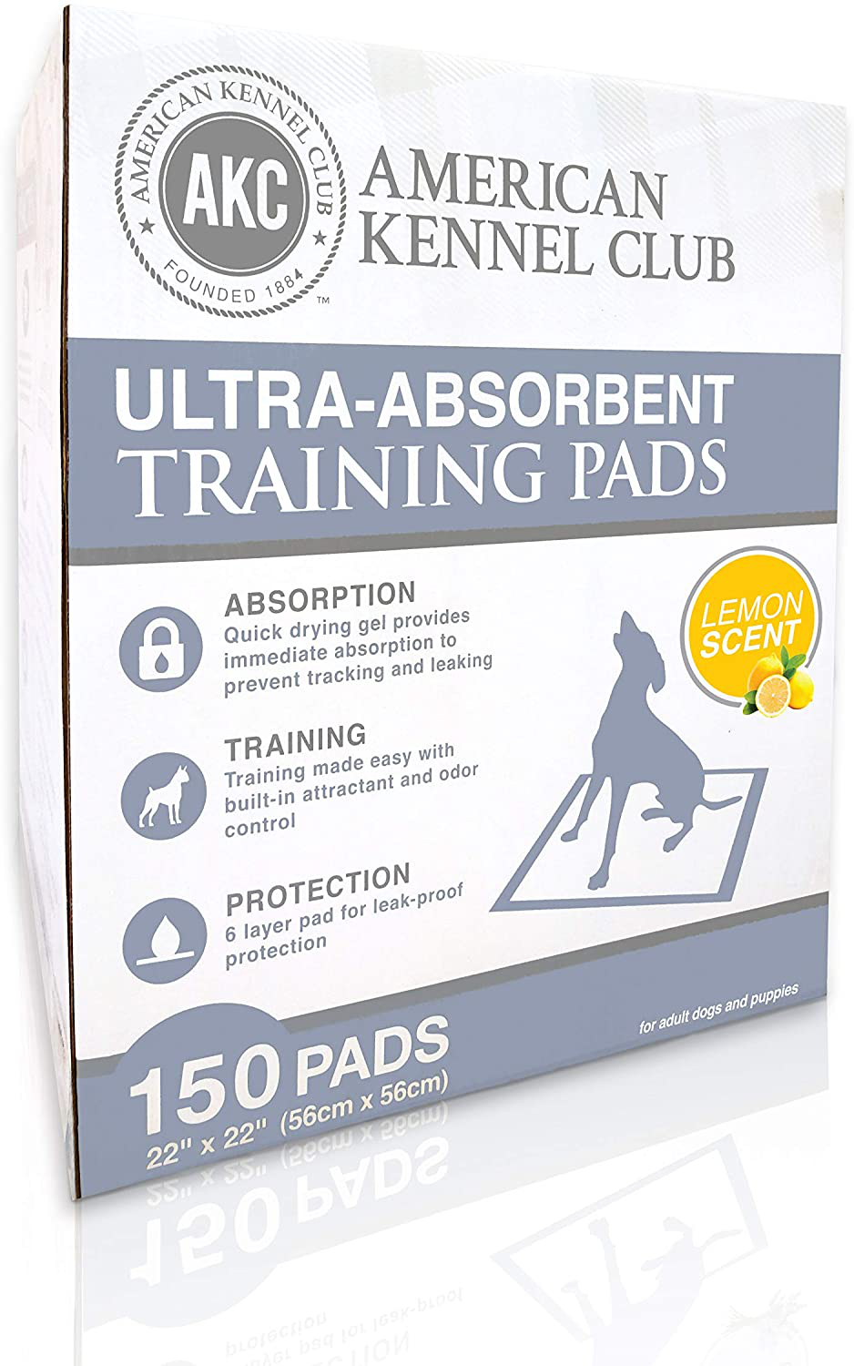 American Kennel Club AKC 63865 Lemon Scented Training Pads in Box (150 Pack), 22'' X 22'' - Pack of 150 Animals & Pet Supplies > Pet Supplies > Dog Supplies > Dog Kennels & Runs American Kennel Club   